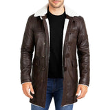 Faux Fur Shearling Lined  Military Style Trench Coat for Men
