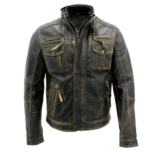 Distressed Brown Motorcycle Genuine Cowhide Leather Jacket for Men