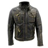 Distressed Brown Motorcycle Genuine Cowhide Leather Jacket for Men