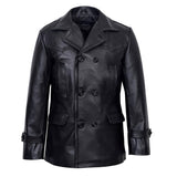 Vintage Black German Classic WW2 Officer Lambskin Leather Coat For Men