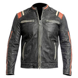 Vintage Distressed Black Café Racer Lambskin Leather Jacket For Men