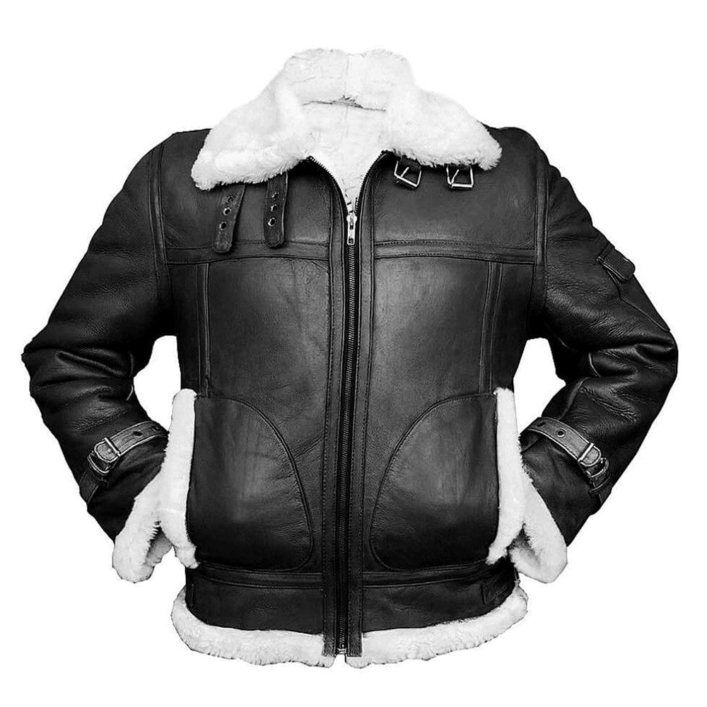 RAF Aviator White Fur Shearling Brown Premium Lambskin Leather Bomber Jacket for Men