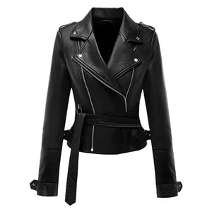 Premium Asymmetrical Brando Black Sheepskin Biker Leather Jacket for Women