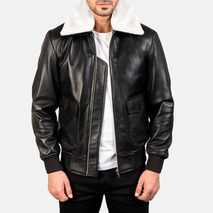 A2 Aviator White Faux Fur Shearling Genuine Sheepskin Leather Jacket For Men