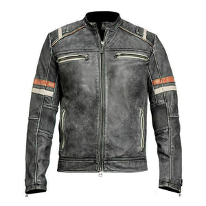 Vintage Black Café Racer Lambskin Leather Jacket For Men