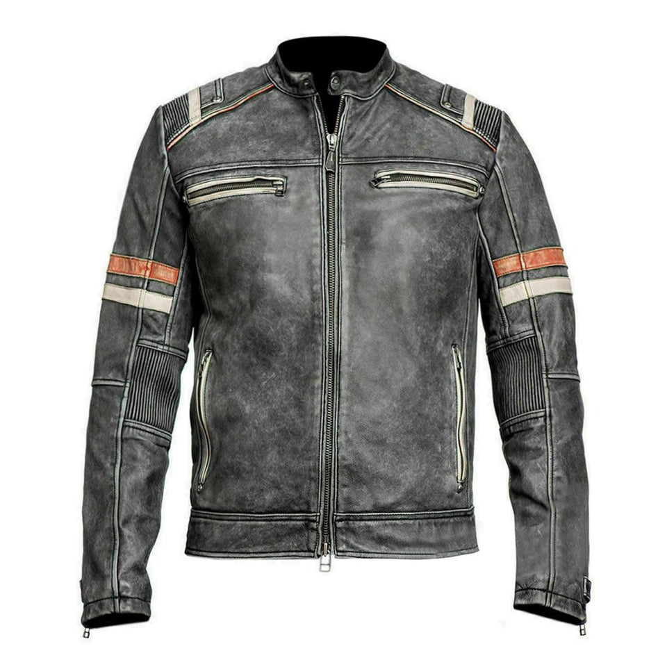 Vintage Black Café Racer Lambskin Leather Jacket For Men