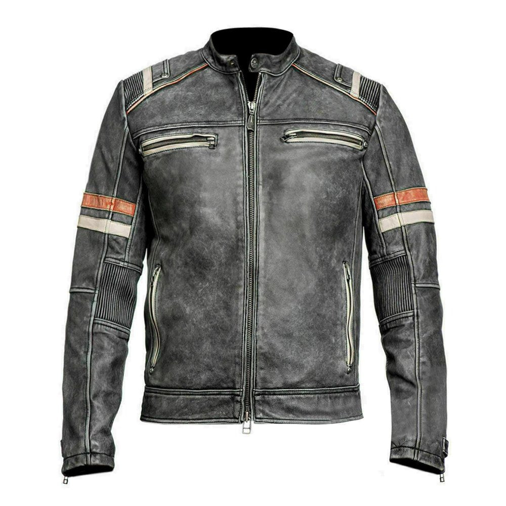 Vintage Black Café Racer Lambskin Leather Jacket For Men