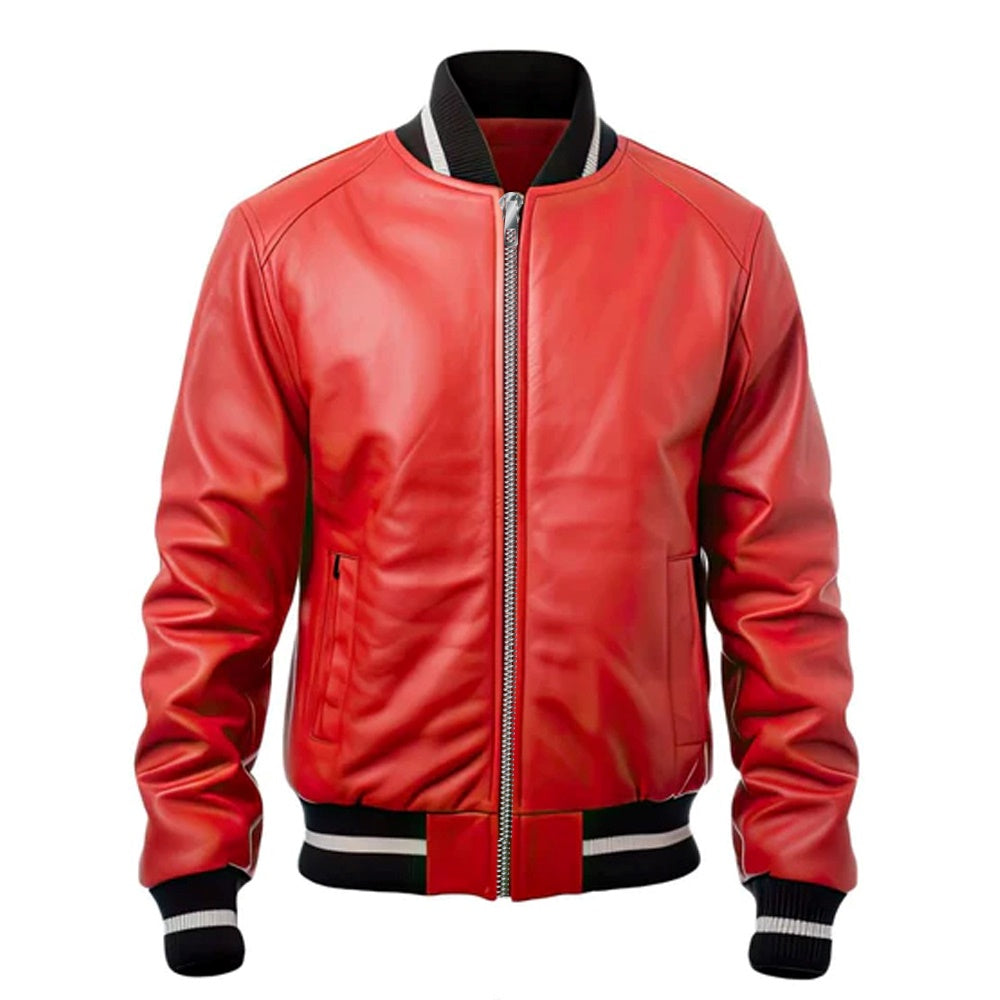 Vintage Racer Red Lyla Bomber Genuine Cowhide Leather Jacket For Women