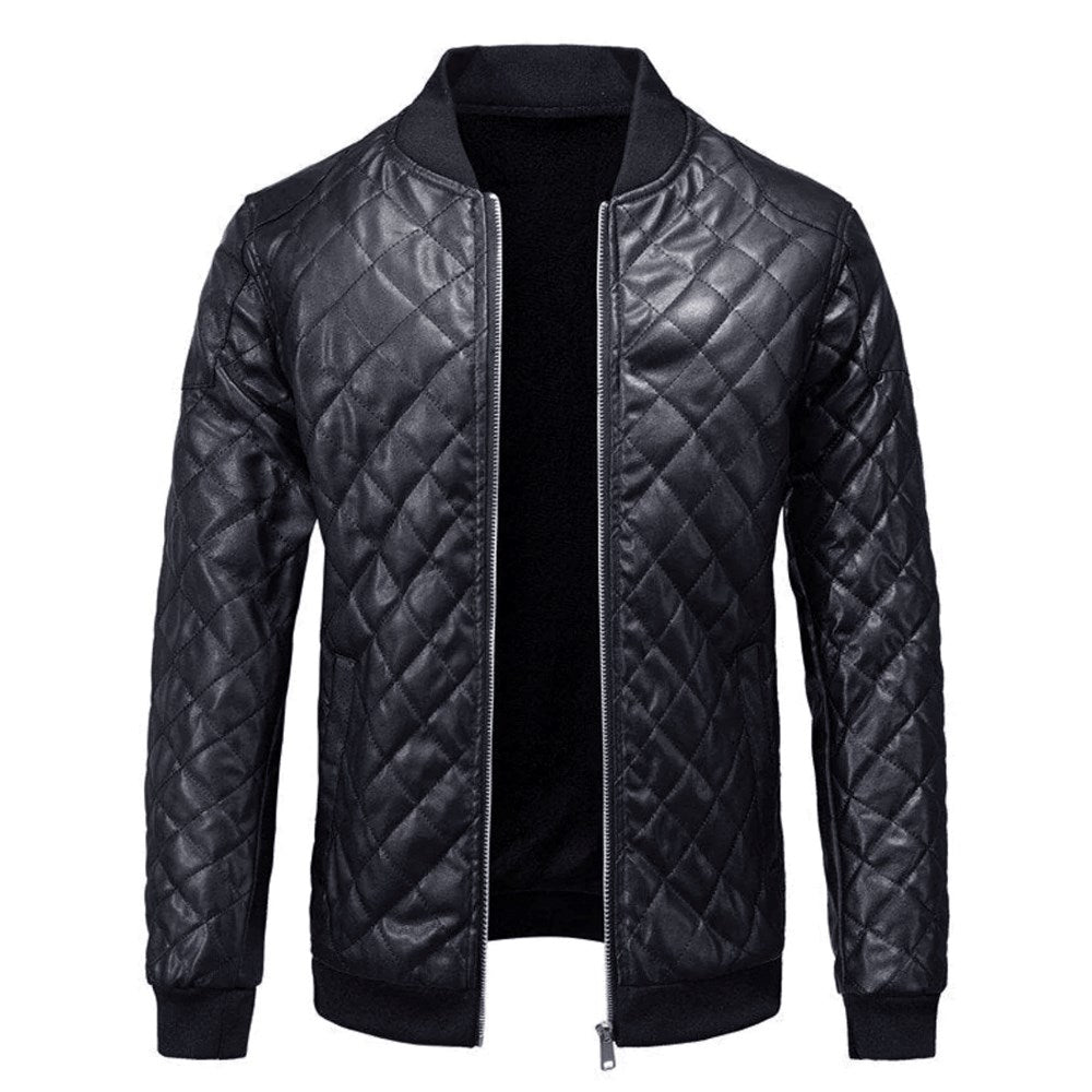 Trendy Black Bomber Genuine Sheepskin Biker Style Leather Jacket for Men