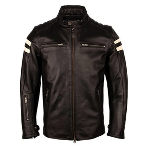Stylish Cafe Racer White Stripped Black Genuine Leather Jacket for Men