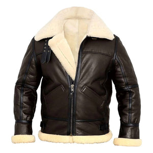 Vintage Faux Fur Genuine Sheepskin Leather Jacket for Men