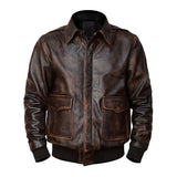 A2 Aviator Distressed  Cowhide Brown Bomber Genuine Leather Jacket For Men