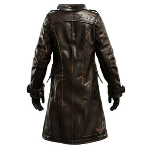 Distressed Brown Genuine Sheepskin Vintage Leather Coat for Men