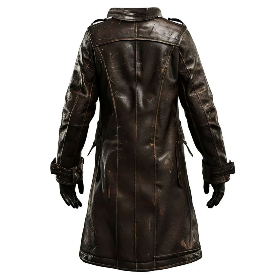 Distressed Brown Genuine Sheepskin Vintage Leather Coat for Men