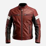 Maroon Cafe Racer Genuine Sheepskin Biker Leather Jacket for Men