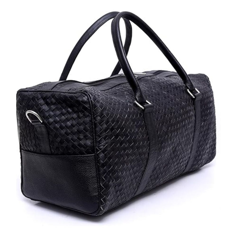 Braided Design - Hair On Black Cowhide Genuine Leather Duffel Bag