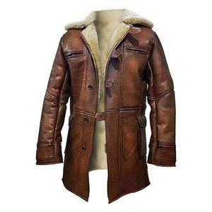 Aviator B3 Brown Faux Shearling Bomber Genuine Sheepskin Leather Coat For Men