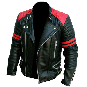 Classic Black Rider Quilted Brando Genuine Leather Jacket  for Men