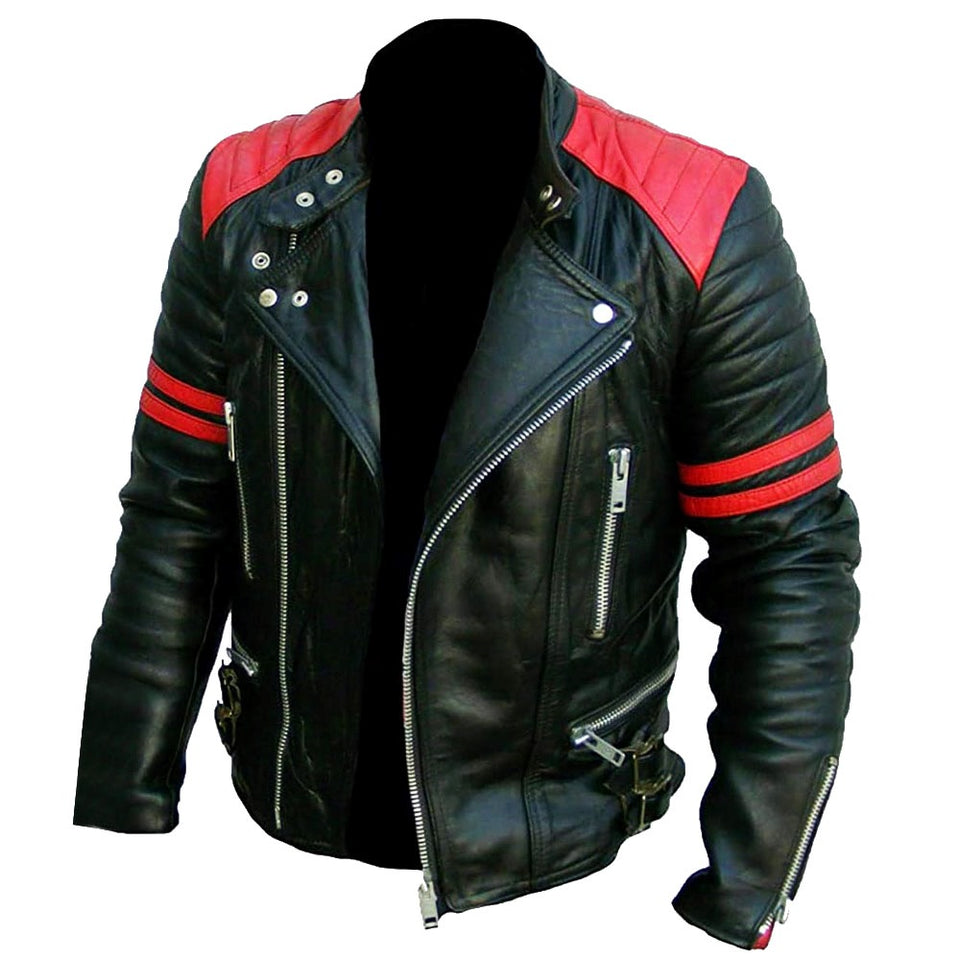 Classic Black Rider Quilted Brando Genuine Leather Jacket  for Men