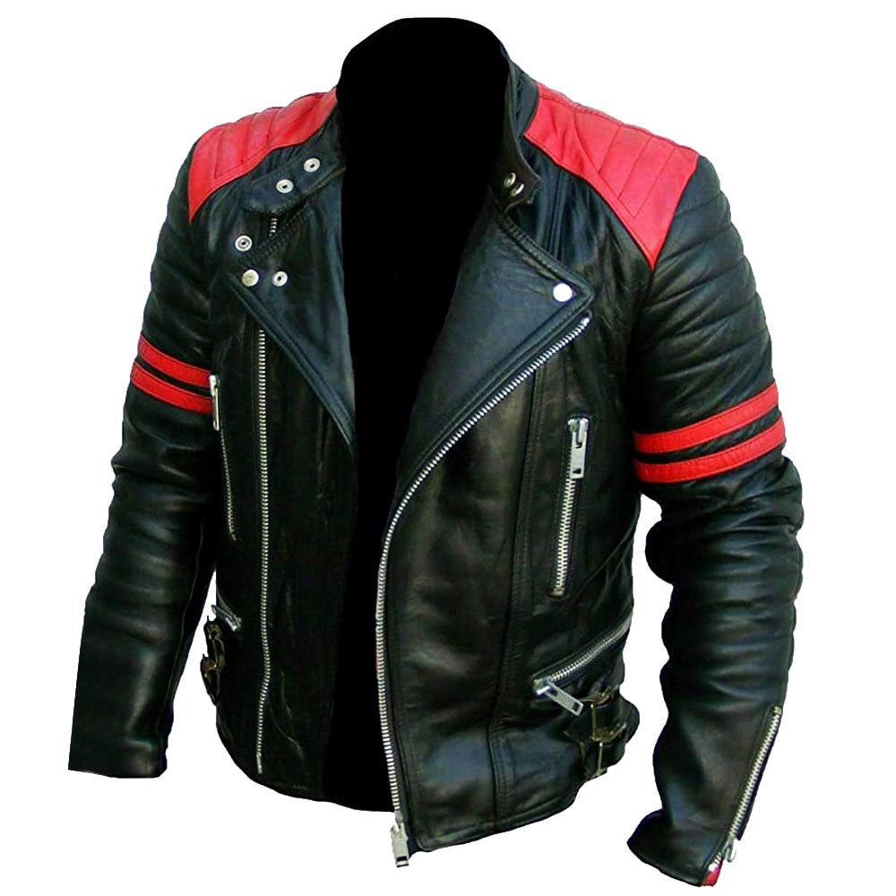 Classic Black Rider Quilted Brando Genuine Leather Jacket  for Men