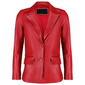 Black Notched-Collar Casual Genuine Sheepskin Leather Blazer for Women