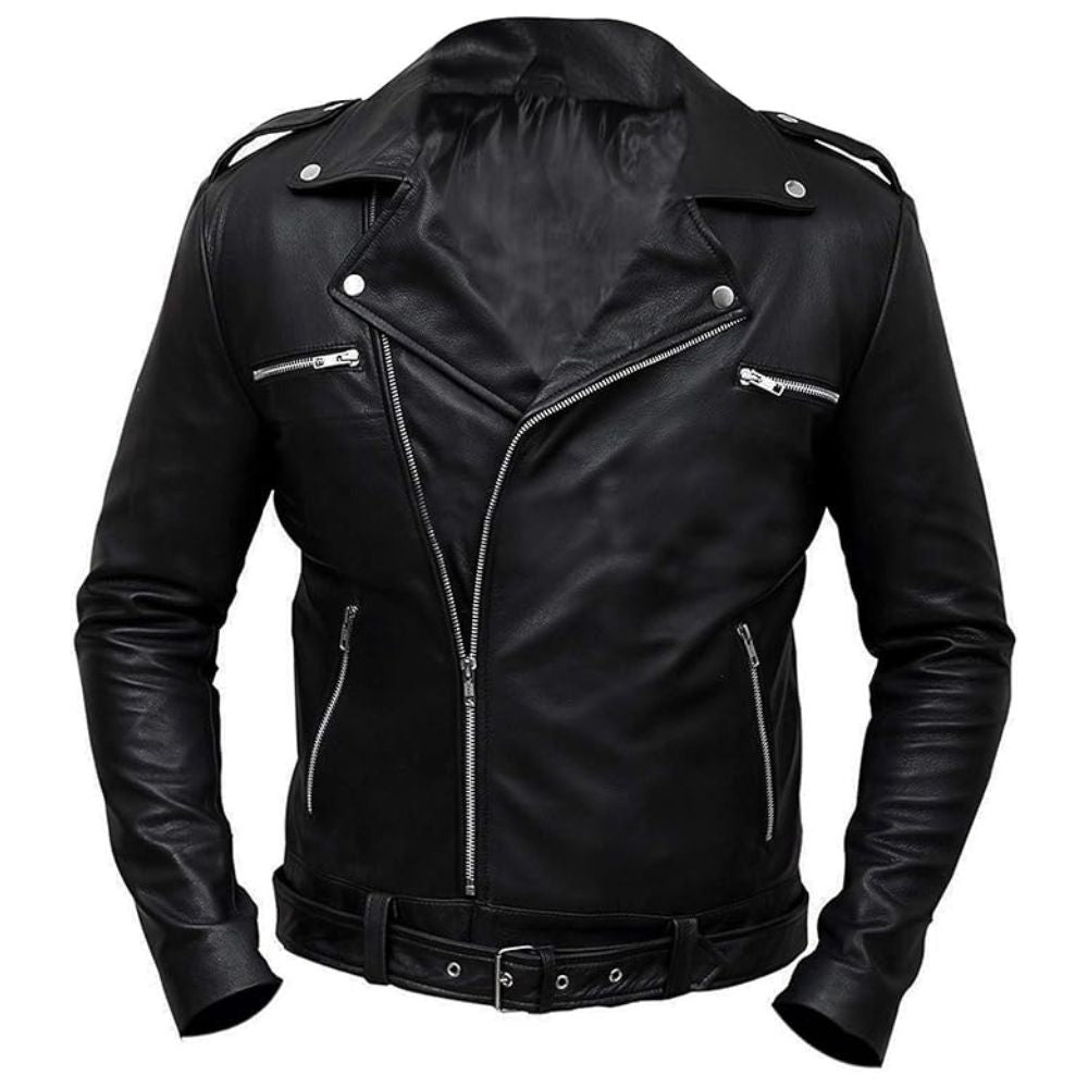 Brando Motorcycle Premium Sheepskin Black Leather Jacket For Men