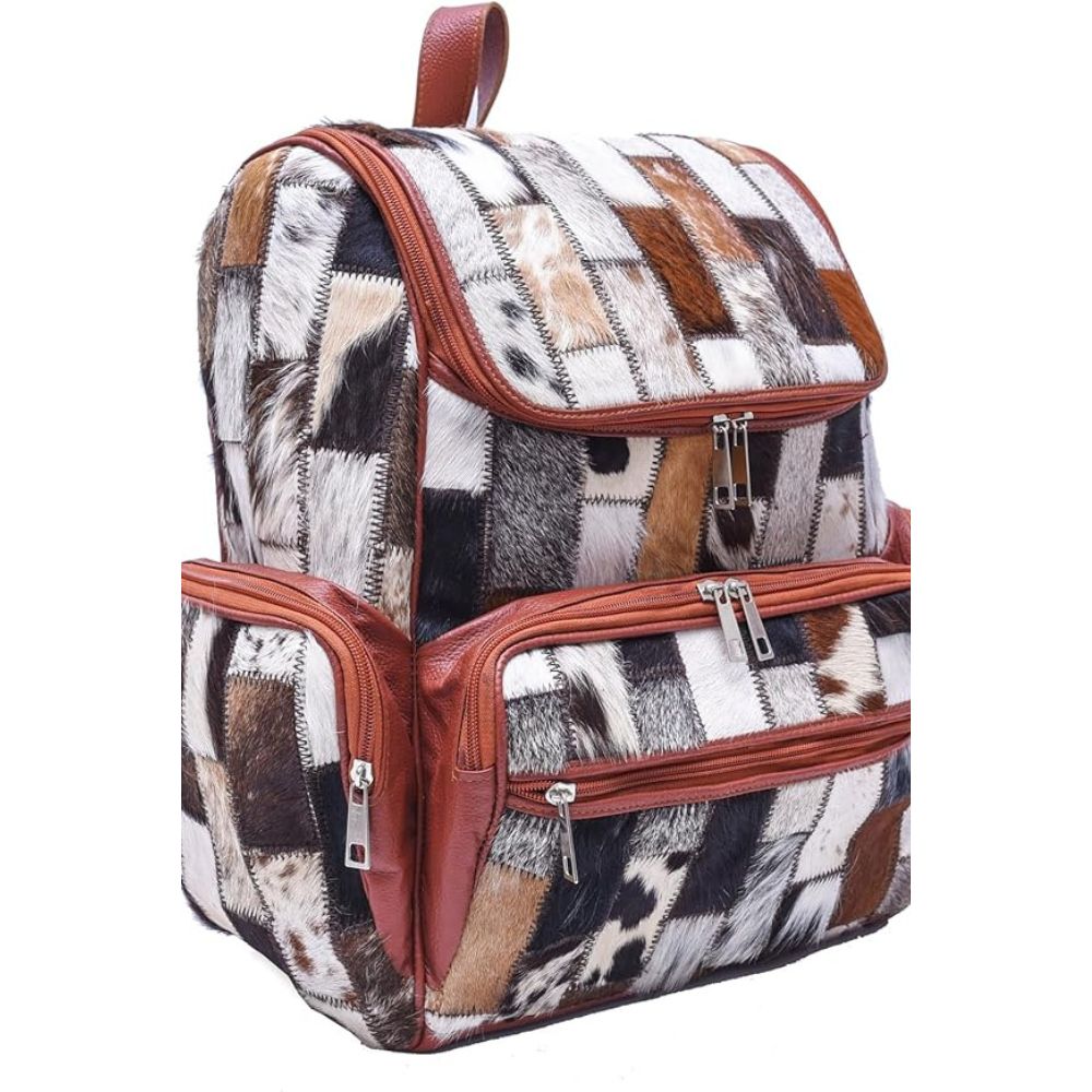 Braided Rectangular Pattern Design - Genuine Leather Backpack For Women