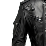 Biker Black Stand-up Collar Genuine Sheepskin Leather Jacket for Men
