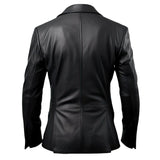 Black Genuine Sheepskin Blazer Notch Lapel collar Leather Coat for Men