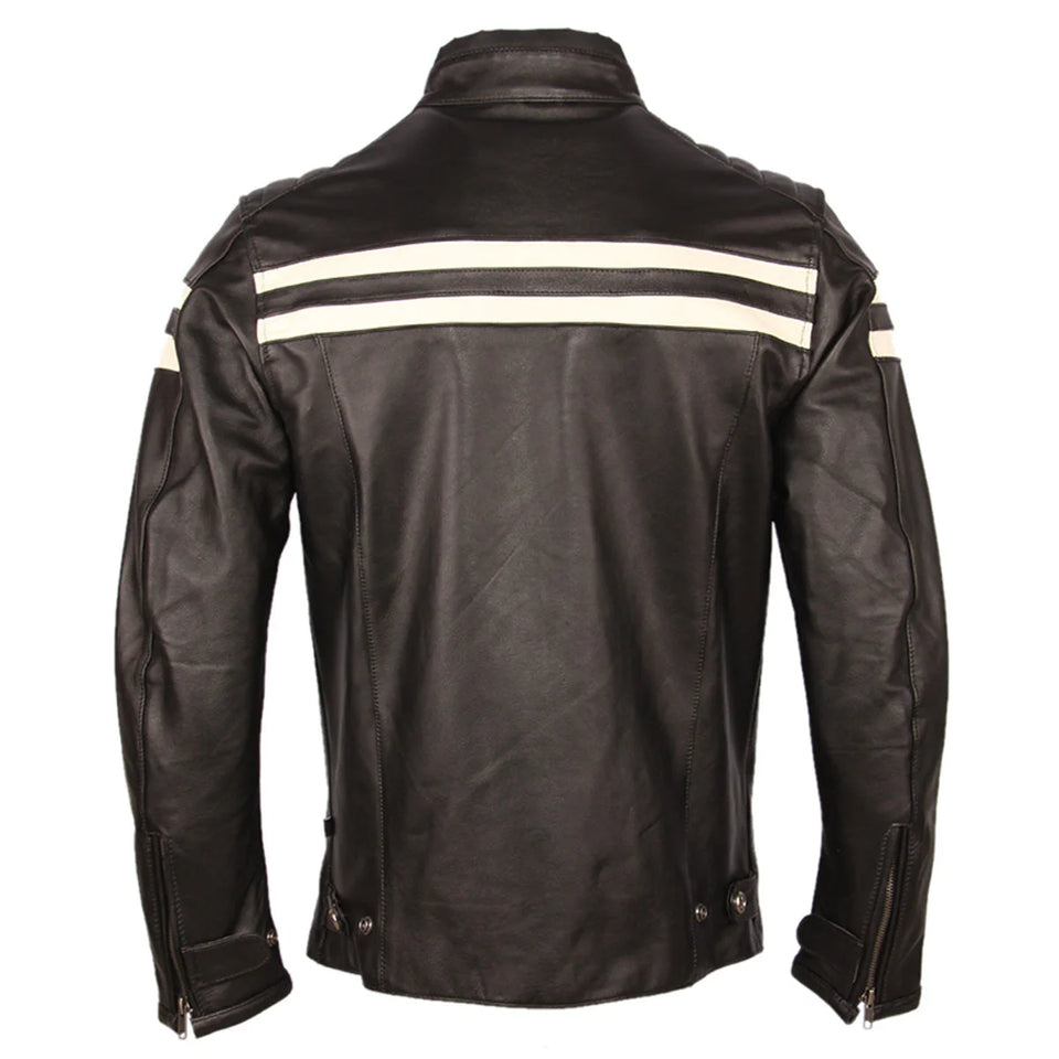 Black Vintage Motorcycle Biker Genuine Sheepskin Leather Jacket For Men