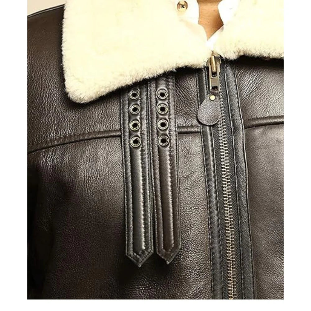 Brown Classic Aviator B3 Bomber Genuine Sheepskin Leather Jacket for Men