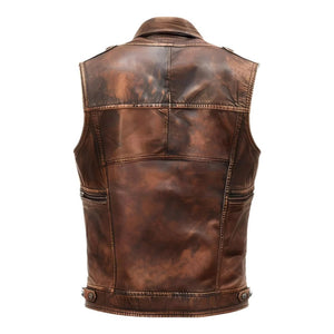 Vintage Distressed Brown Premium Leather Motorcycle Vest for Men