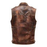 Vintage Distressed Brown Premium Leather Motorcycle Vest for Men
