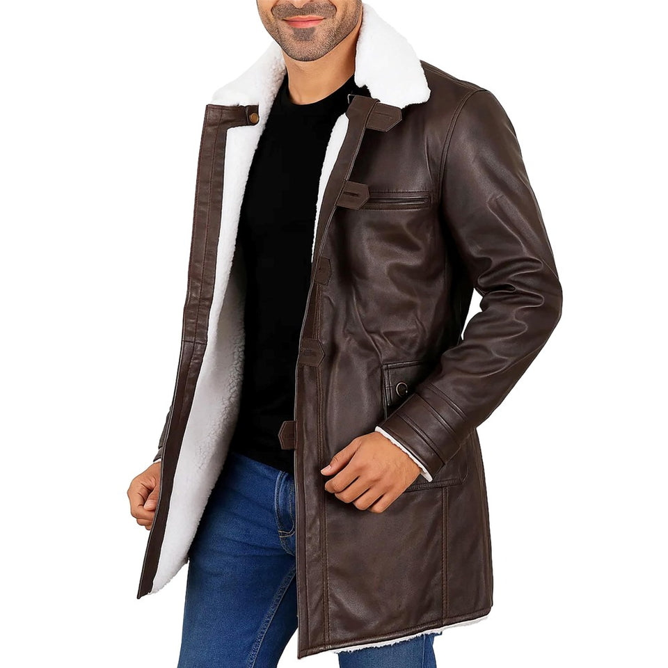 Faux Fur Shearling Lined  Military Style Trench Coat for Men