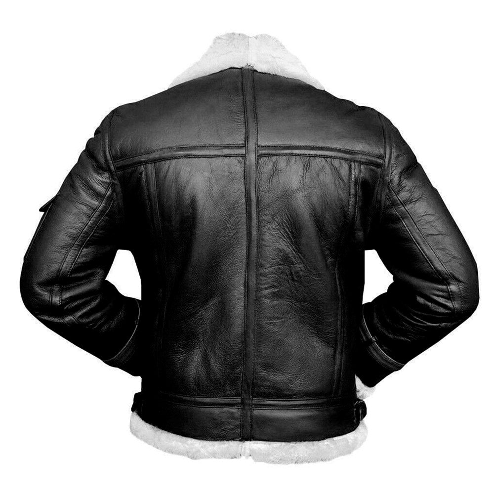 RAF Aviator White Fur Shearling Brown Premium Lambskin Leather Bomber Jacket for Men