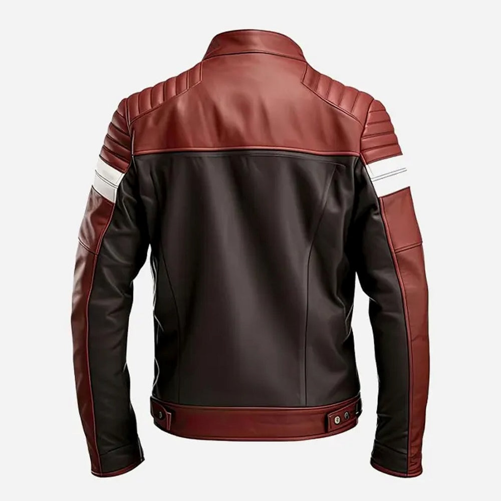 Maroon Cafe Racer Genuine Sheepskin Biker Leather Jacket for Men