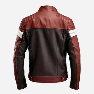 Maroon Cafe Racer Genuine Sheepskin Biker Leather Jacket for Men