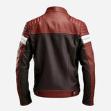 Maroon Cafe Racer Genuine Sheepskin Biker Leather Jacket for Men