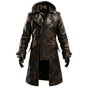 Distressed Brown Genuine Sheepskin Vintage Leather Coat for Men