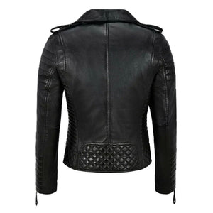 Premium Asymmetrical Brando Black Sheepskin Biker Leather Jacket for Women