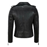 Premium Asymmetrical Brando Black Sheepskin Biker Leather Jacket for Women