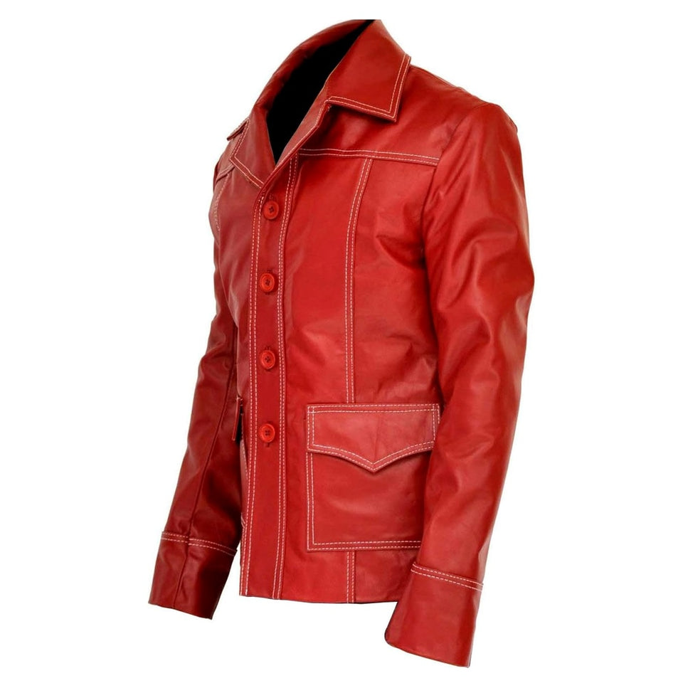 Fight Club Red Real Sheepskin Leather Jacket For Men