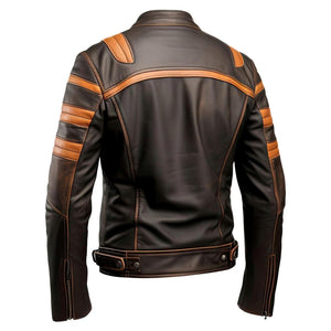 Rust Brown Café Racer Genuine Sheepskin Leather Jacket for Men