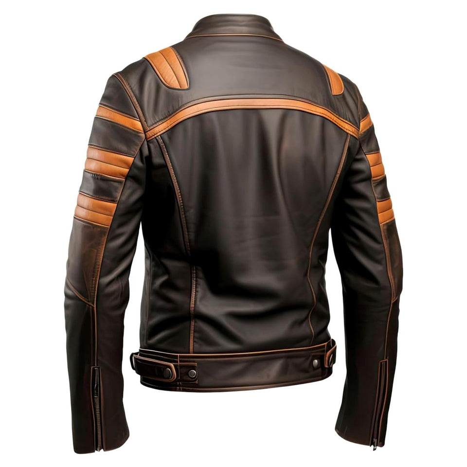 Rust Brown Café Racer Genuine Sheepskin Leather Jacket for Men