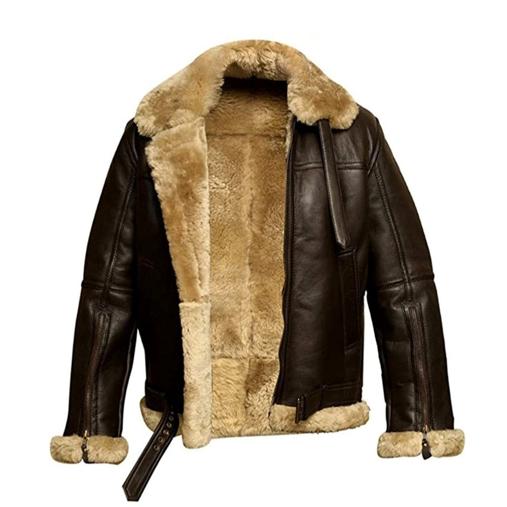 B3 Bomber Brown Faux Fur Shearling Sheepskin Leather Jackets for Men