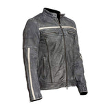 Grey Moto-Racer Vintage Genuine Cowhide Leather Jacket for Men