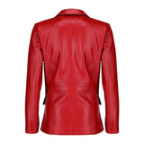Black Notched-Collar Casual Genuine Sheepskin Leather Blazer for Women