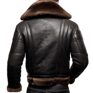 Black Aviator B3 Bomber Faux Fur Genuine Cowhide Leather Jacket for Men
