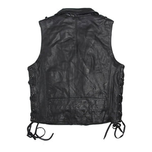 Vintage Retro Black Motorcycle Genuine Cowhide Leather Vest for Men