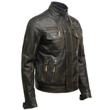 Distressed Brown Motorcycle Genuine Cowhide Leather Jacket for Men